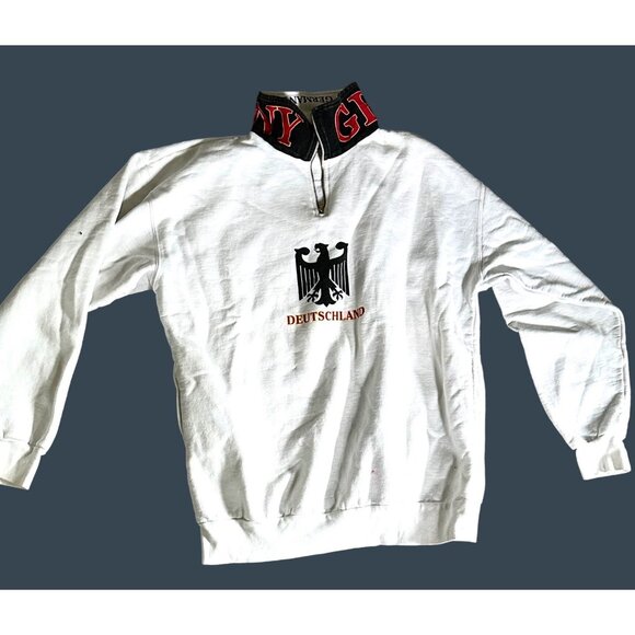 J jm  DEUTSCHLAND Half-Zip Pullover Sweatshirt German National Emblem S L White - Picture 1 of 15